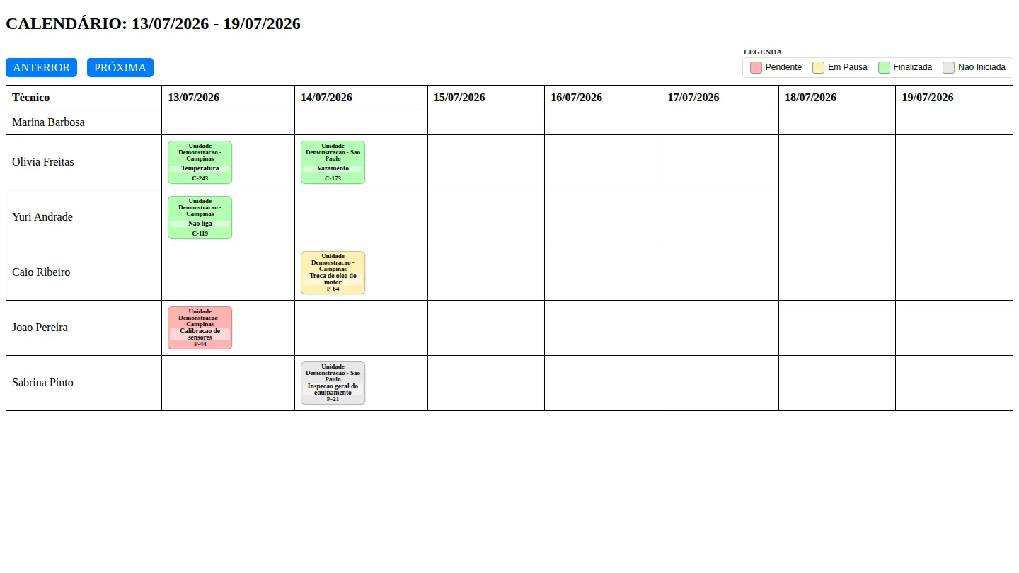 Calendário de manutenção por técnico