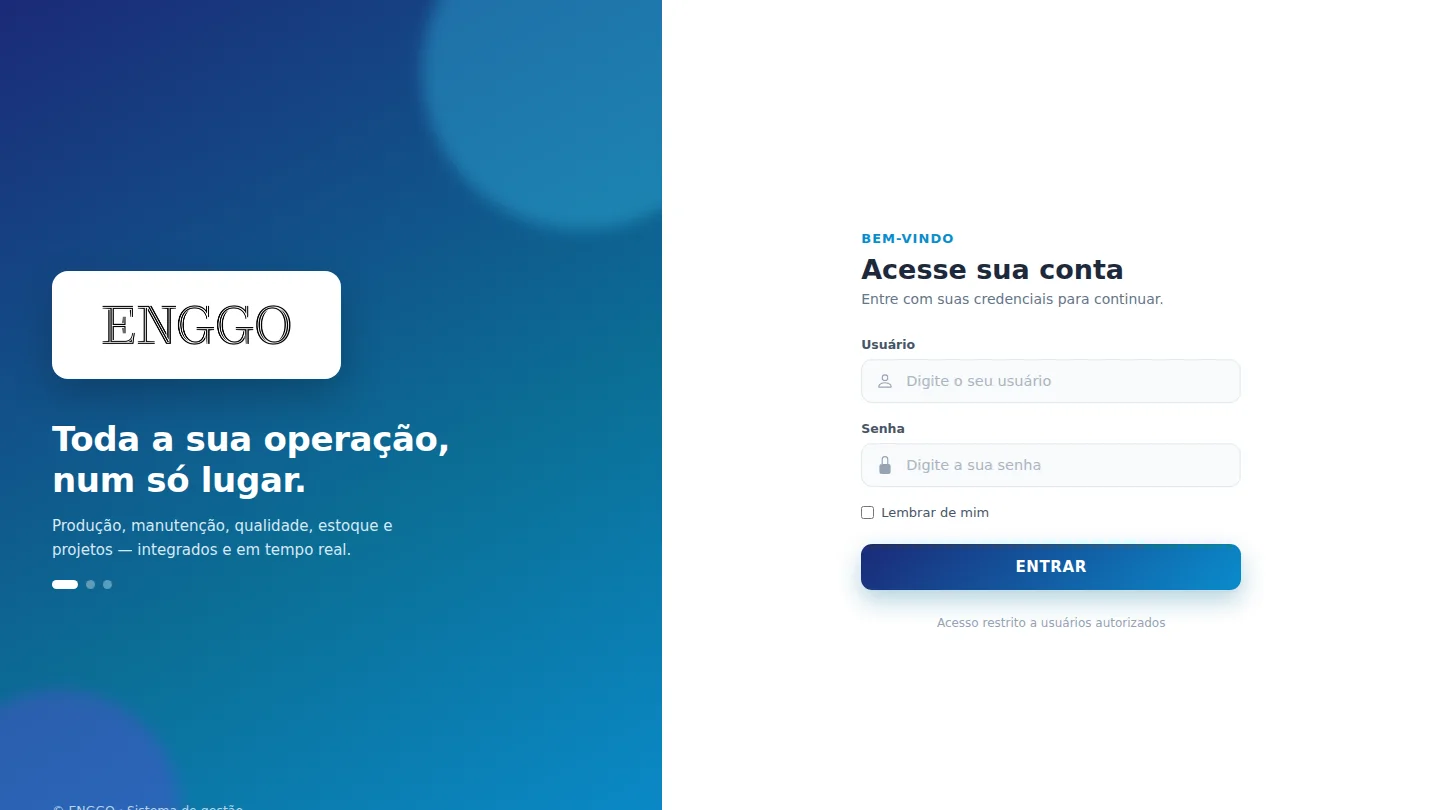 Tela de login do sistema Enggo de gestão de manutenção